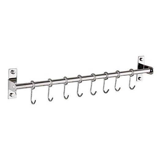 Cocina Ganchos Raíl de Pared Gancho de Almacenamiento Utensilios de Cocina Organizador Acero Inoxidable Riel Utensilios Cocina Dispositivo para Pan Maceta Soporte - Como Imagen Show, 50cm