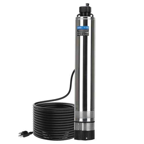 VITIOR 1.5HP Deep Well Pump, 2200GPH Submersible Well Pump 170FT Stainless Steel Deep Well Submersible Water Pump 72FT Power Cord High Pressure for Home Irrigation Garden Use