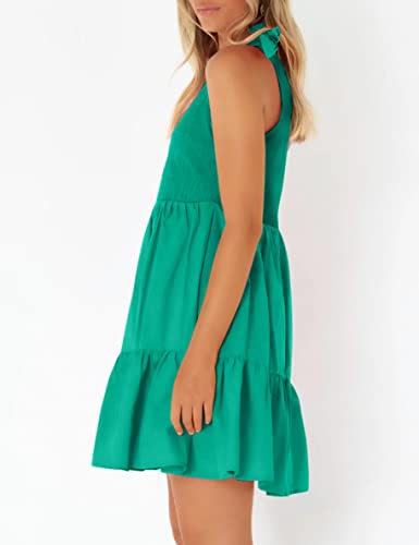 Chriselda Women One Shoulder Sleeveless Summer Dresses 2023 Smocked High Waist Flowy Beach Boho Mini Dress,Green,M #TOP3
