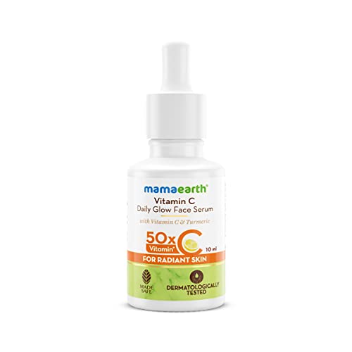 Mamaearth Vitamin C Daily Glow Face Serum | Youthful Radiant Skin with Turmeric | Unisex, Lightweight Hydration for All Skin Types | 0.34 Fl Oz (10ml)