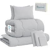 Housecover 布団セット ダブル 9点セット SEK認証 抗菌 防臭 防カビ 洗える ふとんセット 来客用 【ボリューム増量 中綿2.0kg 掛布団】 枕 布団カバー4点 収納ケース付き 組布団 寝具セット ホコリが出にくい ピーチスキン加工 アレルギー対策 一年中使える グレー01