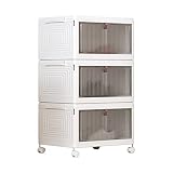 LEAIJIAFY 3 Tier Foldable White Plastic Shoe Box,Large Stackable Storage Bins with Lids,Storage Draw