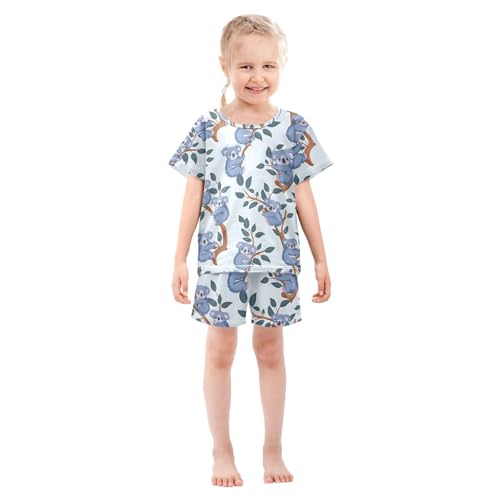 ALAZA Cartoon Cute Koala Leaf Pajamas Short Sleeve 2 Piece Sleepwear Top and Bottom Pajama Set Unisex3
