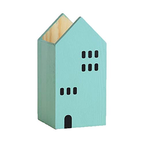 Fournitures scolaires pot à crayons maison bois vert L
