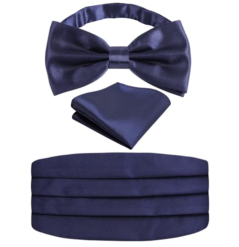 Image of Alizeal Mens Multicolored Silk Solid Cummerbund Bow Tie Set