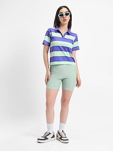 Image of Bewakoof Women's 100% Cotton Striped Regular Fit Half Sleeve Polo T-Shirt | Cotton Tshirt for Woman | Casual wear | Streetwear
