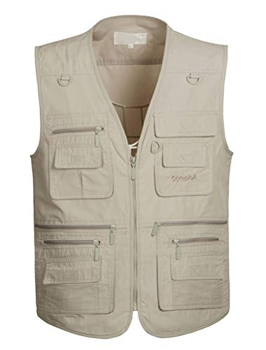 PASOK Men's Work Fishing Vests Lightweight Safari Travel Hunting Waistcoat with Multi-Pockets Color