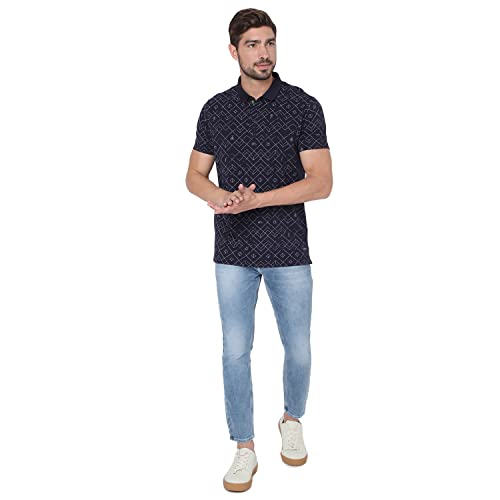 Image of Spykar Mens Cotton Navy Blue Printed T-Shirt