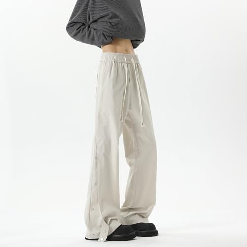 Seidarise Men's Beige Wide - Leg Pants, Adjustable Side Buttons Straps, Drawstring Waist4