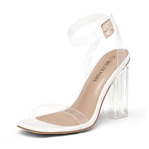 DREAM PAIRS Women's Clear Chunky High Heels Transparent Ankle Strap Block Heels Open Square Toe Cute Sparkly Heels Wedding Party Sandals White Clear Size 8 SDHS2204W