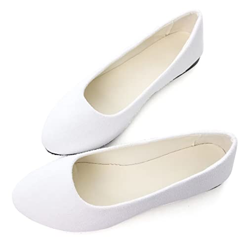 Stunner Women Cute Slip-On Ballet Shoes Soft Solid Classic Pointed Toe Flats White 35(4) #TOP10