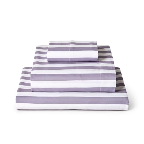 Image of Mellanni Twin Sheets Set - 3 PC Iconic Collection Bedding - Hotel Luxury, Extra Soft, Cooling Bed Sheets - Wrinkle, Fade, Stain Resistant (Twin, Oxford Stripe Hazy Lilac)