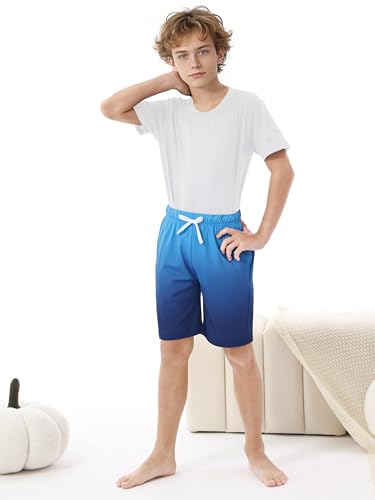 Image of Cooraby 2 Pack Boys Pajamas Shorts with Drawstring Pockets Teens Pull-on Pajamas Shorts Sport Casual Shorts for Youth
