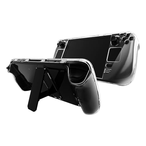 KZIOACSH Clear Case for Steam Deck/Steam Deck OLED with Kickstand, Full Protection Lightweight Shock-Absorption Hard PC Anti-Scratch Gaming Console Protective Skin Bumper Cover