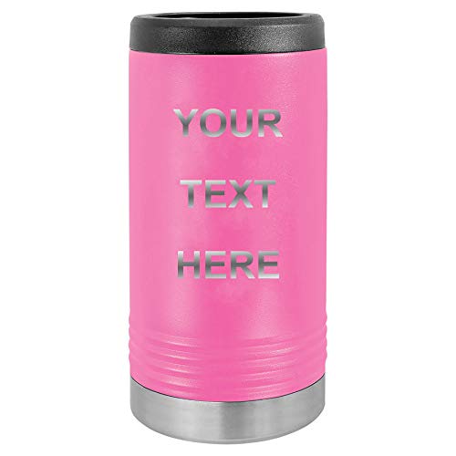 Custom Personalized Stainless Steel Engraved Insulated Slim Beverage Holder Aluminum Can (Pink)