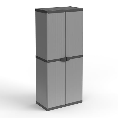 Mongardi: Besenschrank aus PVC und PP, 2 Türen, einfach zu montieren, modulares System, robust, geeignet für Innen- und Außenbereiche, 68 x 40 x 165 cm, Grau und Schwarz