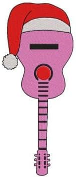 Happy Holiday Season Christmas Hat with Guitar Instrument with Iron-on Patch - Variety of Colors (4" inches, Pink)