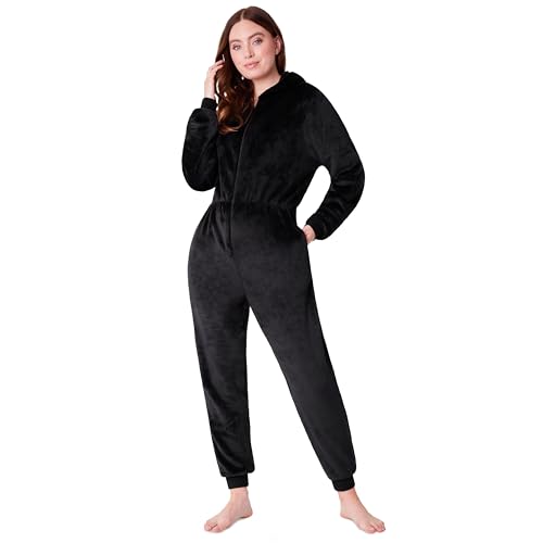 CityComfort Onesies for Women Soft Comfy Fleece Pyjamas Nightwear for Women Fluffy Fleece Onesie Lounge Wear Sizes S-XL (Black, L)