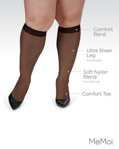 Image of MeMoi 2 Pack Plus Size Knee Highs for Women, Breathable Ultra Sheer Knee High Socks - Sizes 1X-4X