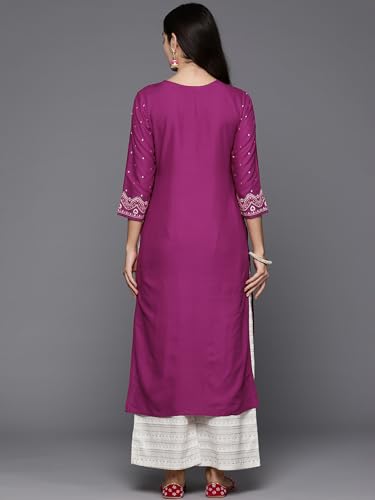 Image of INDO ERA Women Rayon Regular Burgundy Printed Straight Kurtas