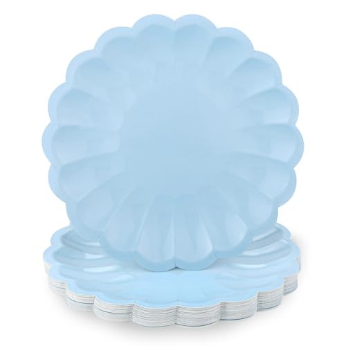 NatNarr 30 Pcs Light Blue Paper Plates 7.5 Inch Blue Plates with Shell Edge