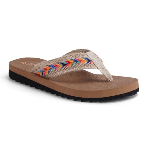 EZSURF Women's Cushion Flip-Flops Orthotic Comfortable Yoga Mat Jute Upper With Arch Support, Khaki US 8