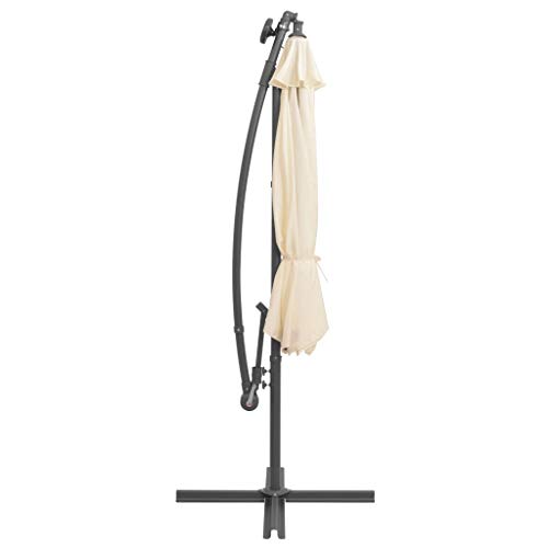 Homiuse Outdoor Umbrella With Metal Pole 137.8"X110.2" Sand Cantilever Umbrella With Solar-Powered Leds Elegant Hanging Parasol Crank Mechanism Patio Umbrella Create Shade Deck Sunshade #TOP2