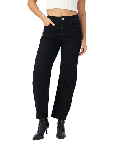 Women’s Barrel Jeans Wide Leg High Waisted Stretchy Cropped Denim Jeans Baggy Ankle Pants2