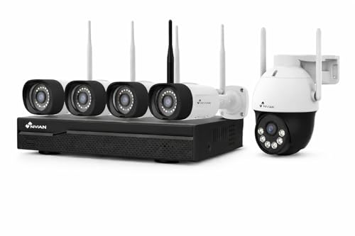 NIVIAN Kit Camaras de ViNIVIAN gilancia Profesional WiFi SuperHD con 5 Cámaras IP y Grabador 16CH - para Casas y Negocios - Visión Nocturna, Detección Humana IA, Audio Bidireccional, Fácil Instalación