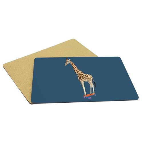 Set de table liège anti rayure lot de 4 napperons lavables bleus girafe skate
