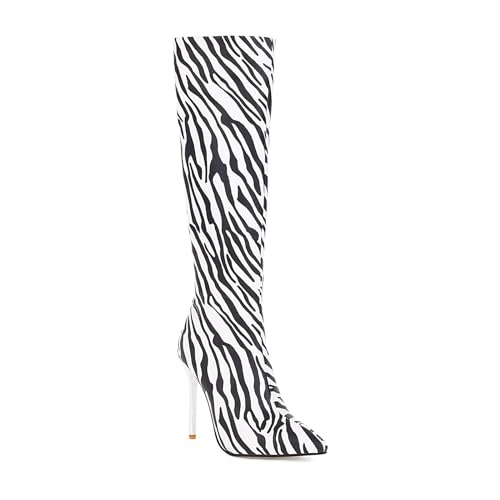Bottes hautes talons aiguilles 11cm à bout pointu et zip pour femme