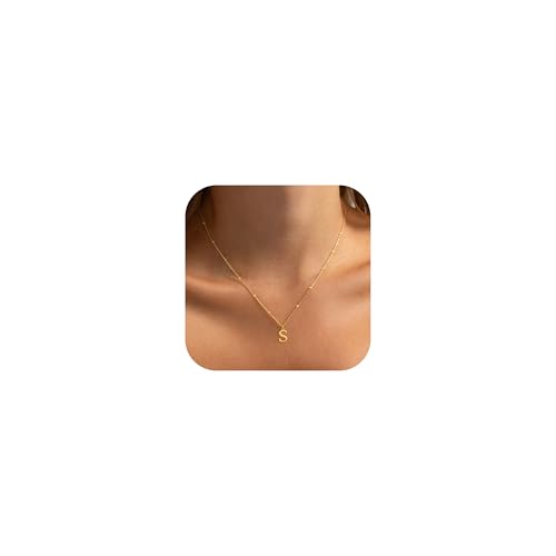 GRCLD Initial Necklaces for Women - 14K Gold Plated Letter Necklace Name Personalized Dainty Fashion Chain Non Tarnish Single Cute Pendant Necklace Charm Jewelry Gift for Women Her (S)