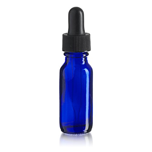 1/2 Oz (15 Ml) Cobalt Blue Boston Round Glass Bottle w/Glass Dropper - Pack of 72