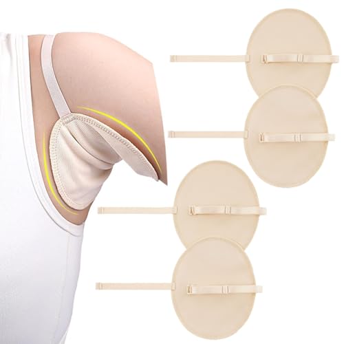 FJYXCHENXM 2 Pairs Armpit Sweat Pads Reusable Underarm Sweat Pads Arm Pit Sweat Guards Underarm Pads with Shoulder Strap Reusable Underarm Sweat Pads for Women Men Comfortable and Breathable (Nude)