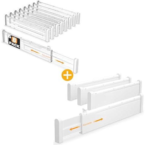 HiYZ Adjustable Drawer Dividers - Expandable 12.6''-22.8'' Kitchen Drawer Organizers Separators for Utensils, Tools, Clothing, Socks, Dresser, Easy Assemble, Secure Fit Cover