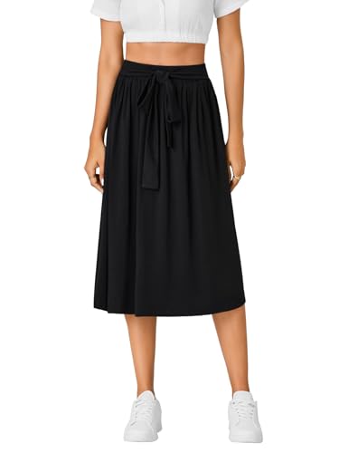 OPOIPIN Women's Casual Tie Front High Waist Pleated A-Line Skirt with Pockets2
