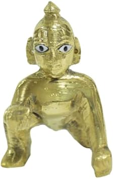 Size-3 Brass Laddu Gopal Baby Krishna Kanhaiya Murti Idol Statue Indian Decor for Home Temple and Gifting