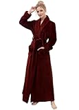 Hellomamma Long Bath Robe for Womens Plush Soft Fleece Bathrobes Nightgown Ladies Pajamas Sleepwear Housecoat Wine Red L-XL