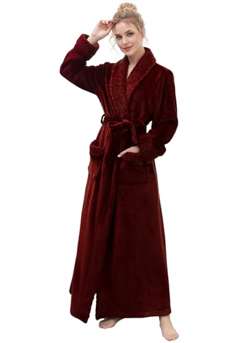 Image of Hellomamma Long Bath Robe for Womens Plush Soft Fleece Bathrobes Nightgown Ladies Pajamas Sleepwear Housecoat