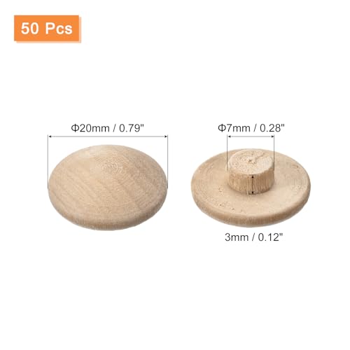 Image of uxcell Wood Plugs, 50Pcs 20 x 7 mm - Beech Wood Button Top Plugs, Screw Hole Covers, Decorative Wooden Cover for Stair Chair Craft Furniture Woodworking
