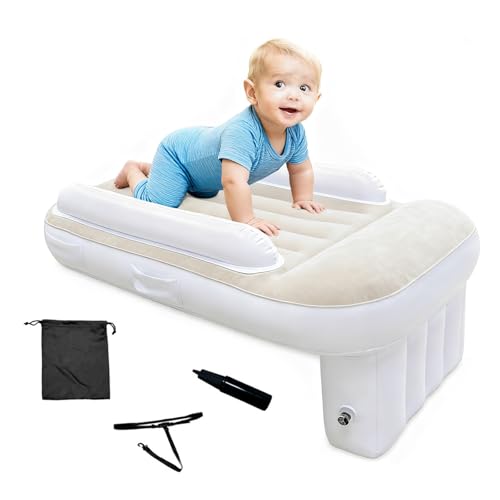 Kinderbett aufblasbares Flugzeugbett für Kleinkinder, Luftbett Kinder Reisebett, Reisebett Baby Leicht Faltbar, Kleinkinder Reise Essentials Tragbare aufblasbare Betten (Weiß) (3)
