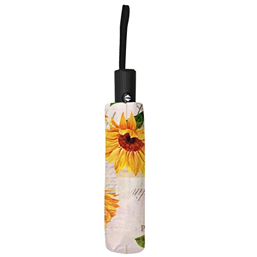 Baegutly Sun Umbrella For Walking Uv Protection Sunflowers Beige Yellow Vintage Floral Flowers Compact Folding Portable Rain Umbrella Auto Open Close For Kid Adult #TOP5