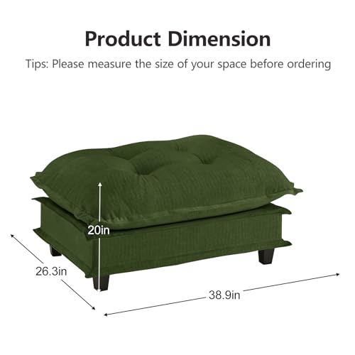 Image of Ottoman for Sectional Couches for Living Room, Green Ottoman Seat for Modern Chenille Deep Seat Sofa Set, Salas para Casa, High Back Cloud Couch Modular Sectional Sets