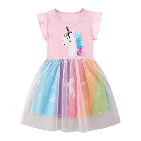 LZJLSQHYH Toddlers Birthday Party Dress Kids Flower Girl Dress Short Sleeve Tutu (3T, D) Cover