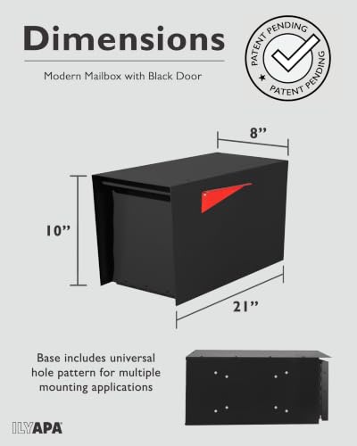 Image of Ilyapa Modern Mailbox for Post Mount - Black with Black Door Heavy Duty Powder Coated Steel, Waterproof Letter Box for Curbside Parcels, Corrosion Resistant with Recessed Magnetic Close Door, Large
