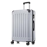 YONSLY Koffer Suitcase XL Silber, Trolley Reisekoffer, Rollkoffer Handgepäck mit 4 Rollen 360°, Hartschalenreisekoffer, Zahlenschloss, Weicher Gummigriff