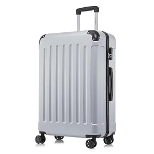 YONSLY Koffer Suitcase XL Silber, Trolley Reisekoffer, Rollkoffer Handgepäck mit 4 Rollen 360°, Hartschalenreisekoffer, Zahlenschloss, Weicher Gummigriff