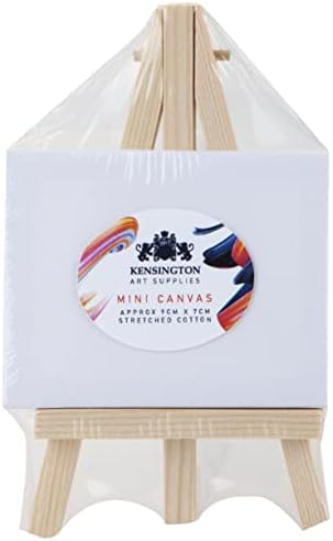 VFM - Mini Canvas & Wooden Easel Set - White Stretched Cotton Artists Canvas - Creative Acrylic, Oil Or Water Colour Painting - Kensington Art Supplies