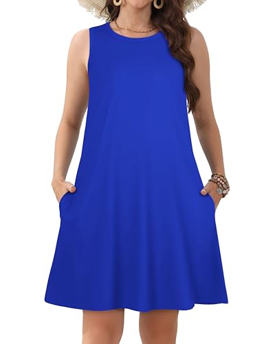 Image of JOLIGAL Womens Summer Dresses Casual Sleeveless Tshirt Sundress Beach Cover Up with Pockets Loose Tank Dress 2026