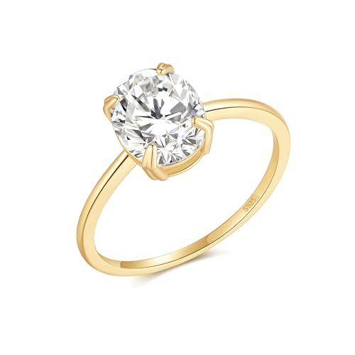 Engagement Rings for Women 925 Sterling Silver 1CT/2CT/3CT Oval Cut Cubic Zirconia 14k Gold Plated CZ Wedding Promise Rings for Her Wedding Bands for Women Lover Size 5-92